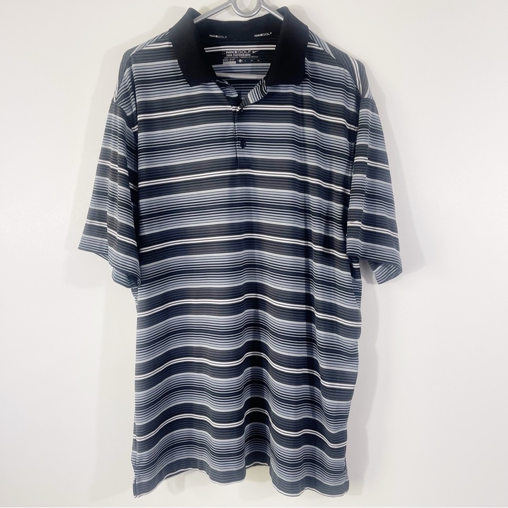 Nike Golf Tour Performance Dri Fit Polo Black Gray White Size XL